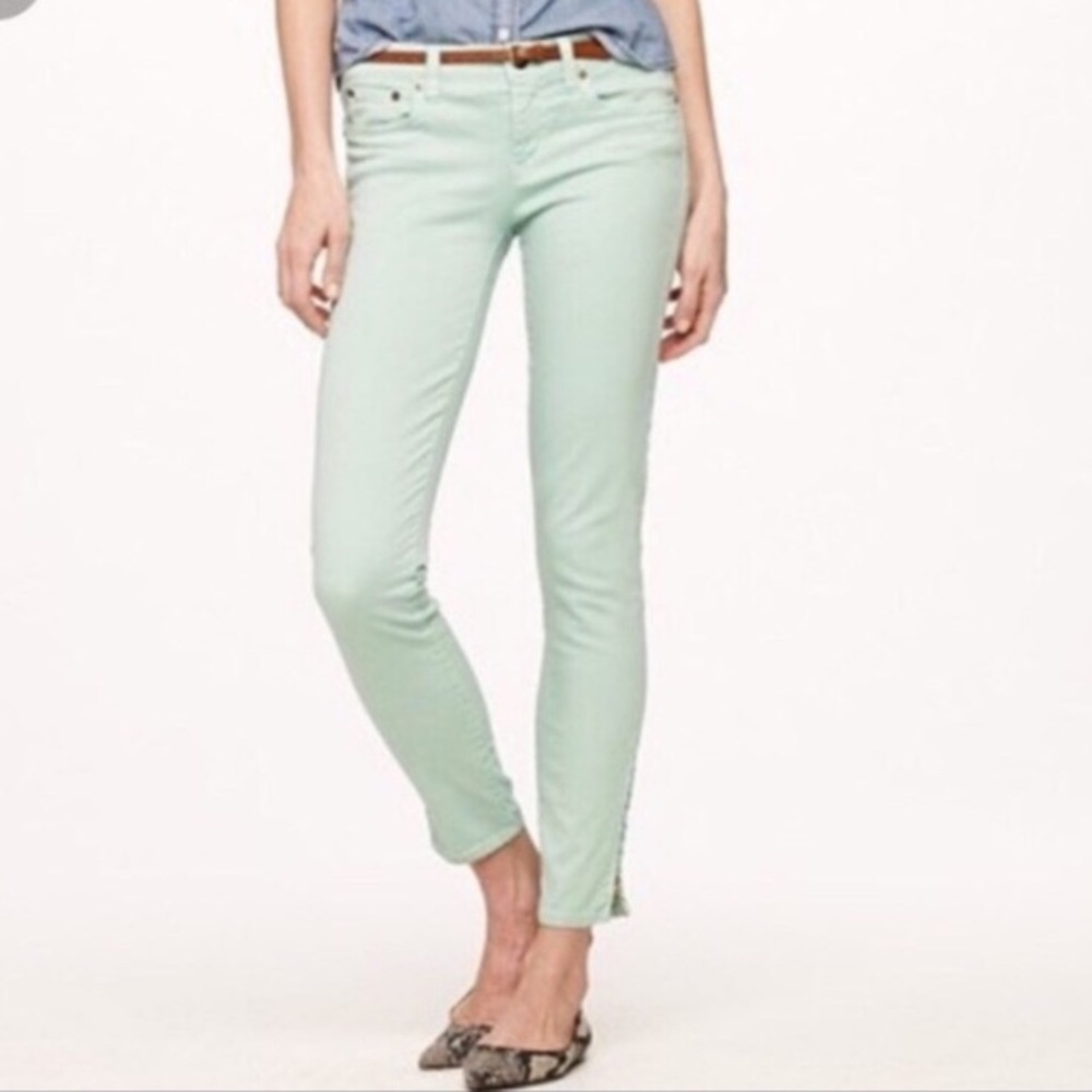 J Crew toothpick mint green zipper ankle corduroy pants sz 28